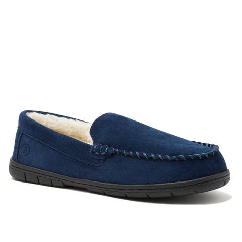 Wide Width Fuzzy Lined Suede Moccasin Slippers