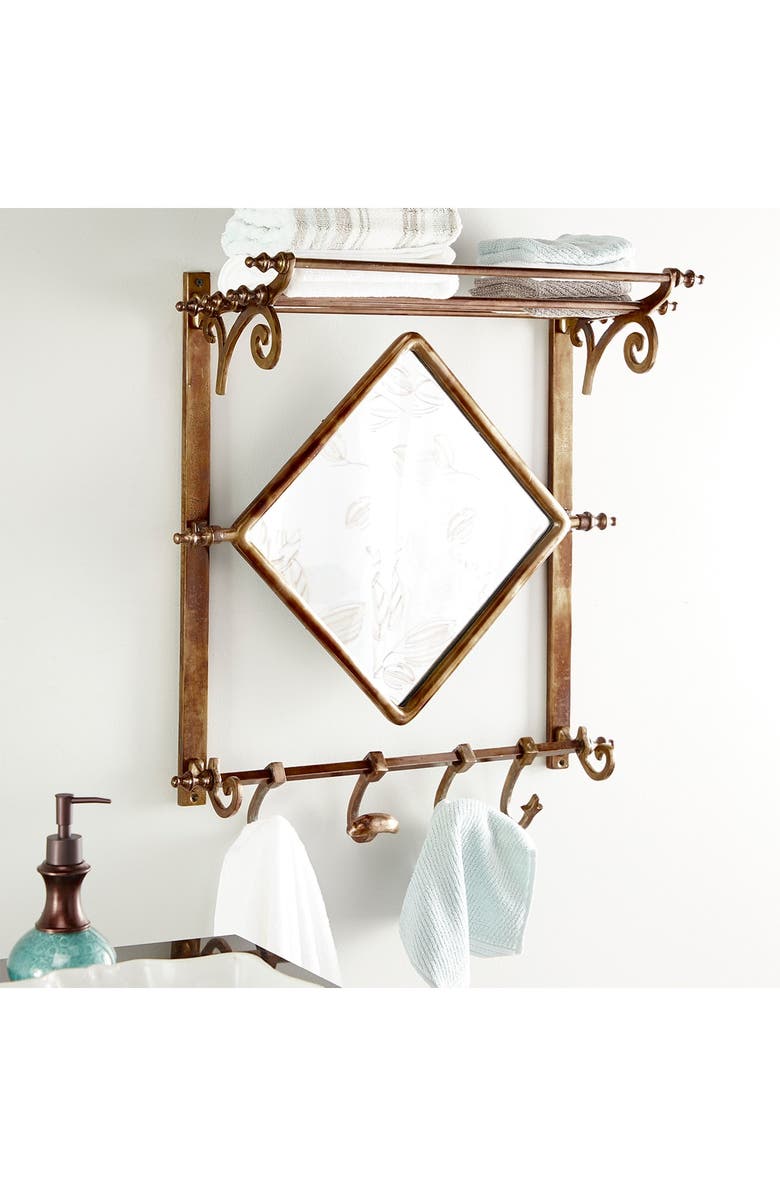 WILLOW ROW Copper Bathroom Wall Rack with Hooks & Mirror, Alternate, color, 