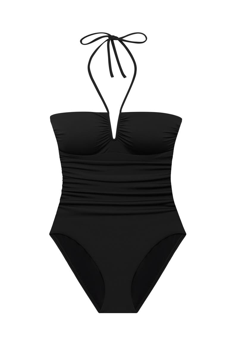 ShapeSolver Sutton V-Wire Bandeau One-Piece Swimsuit, Alternate, color, Black