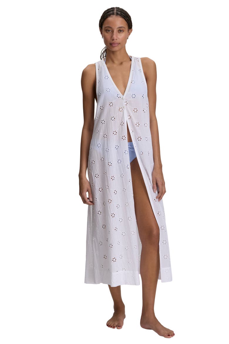 Eyelet Cotton Button Front Maxi Dress, Alternate, color, WHITE