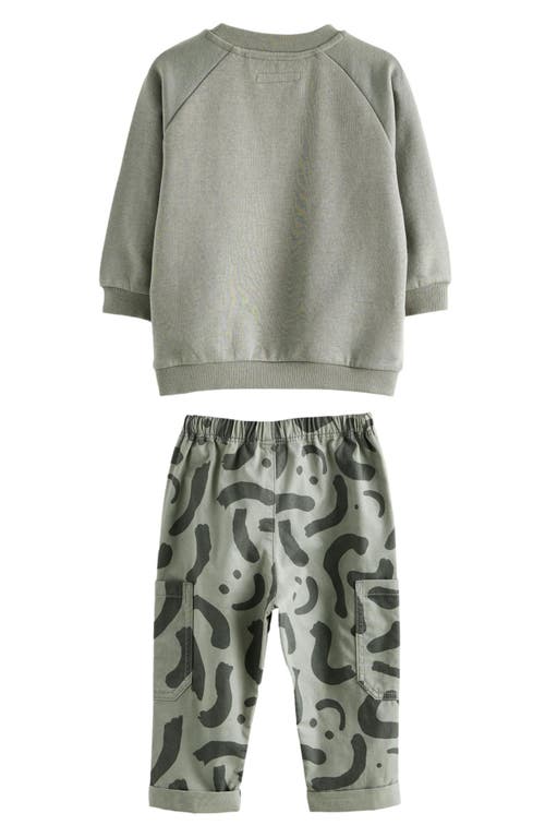 Next Kids' Crewneck Sweatshirt & Printed Cargo Pants Set In Green