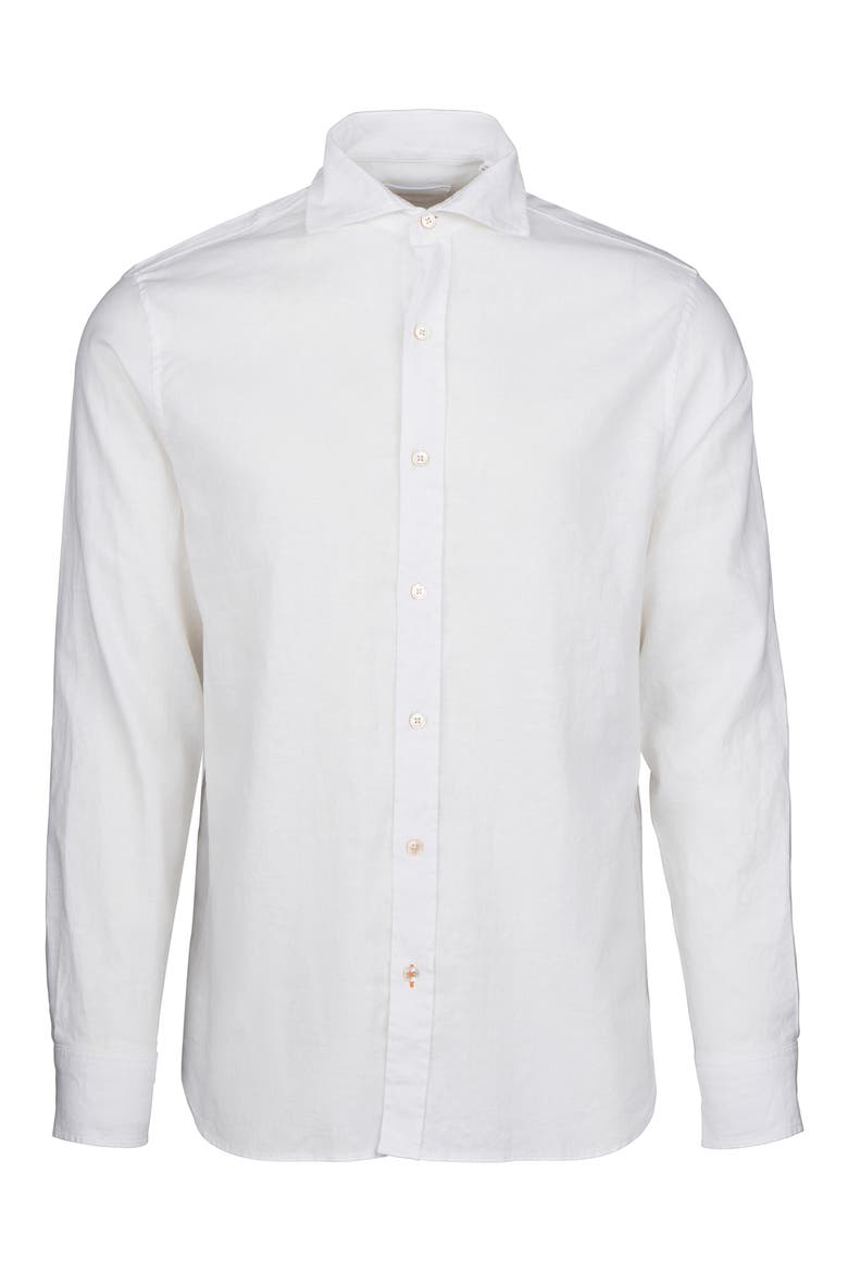 Santorini Stretch Linen & Cotton Button-Up Shirt, Main, color, WHITE