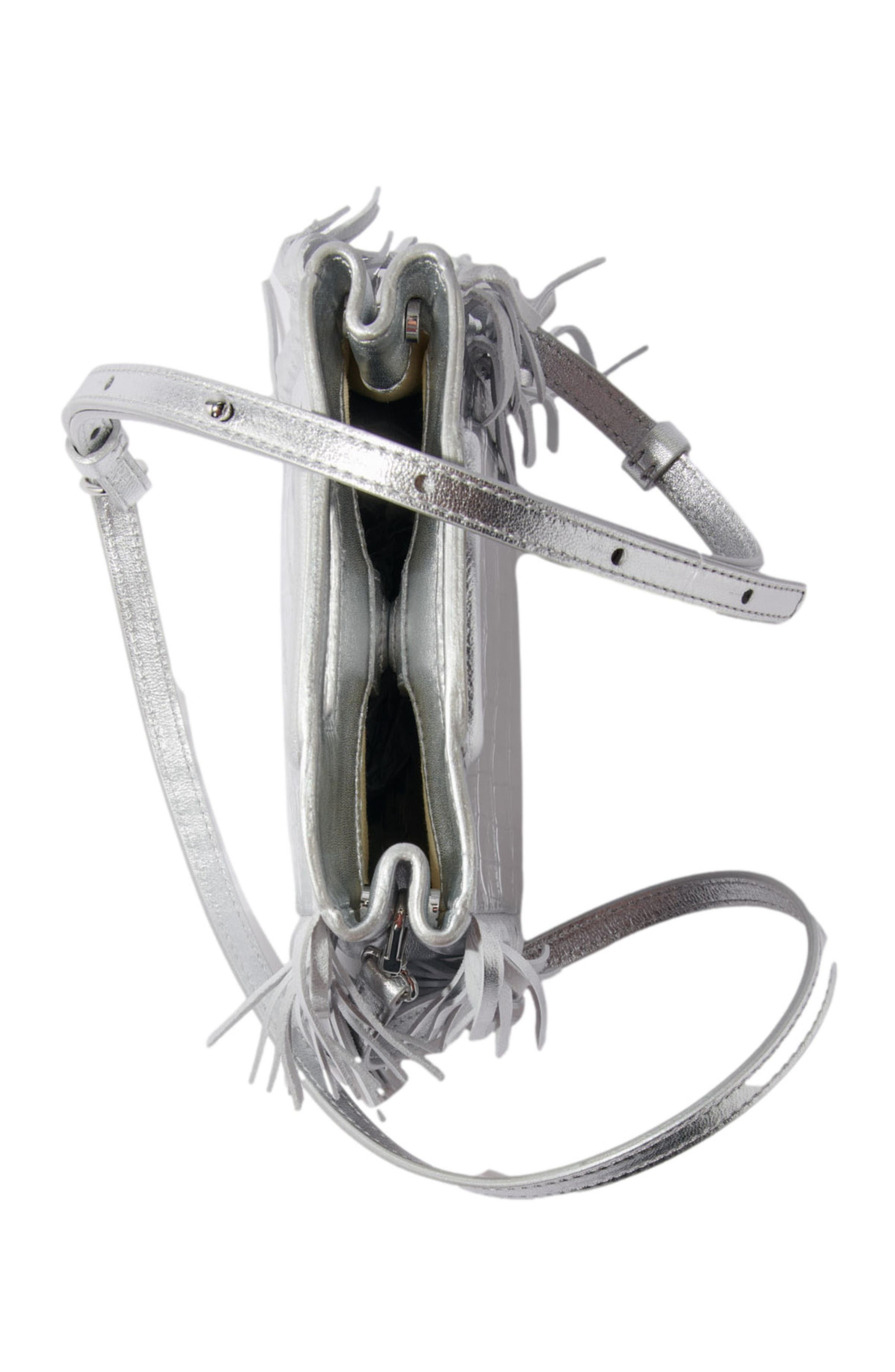 maje Mini embossed-leather M bag with chain, Alternate, color, Silver