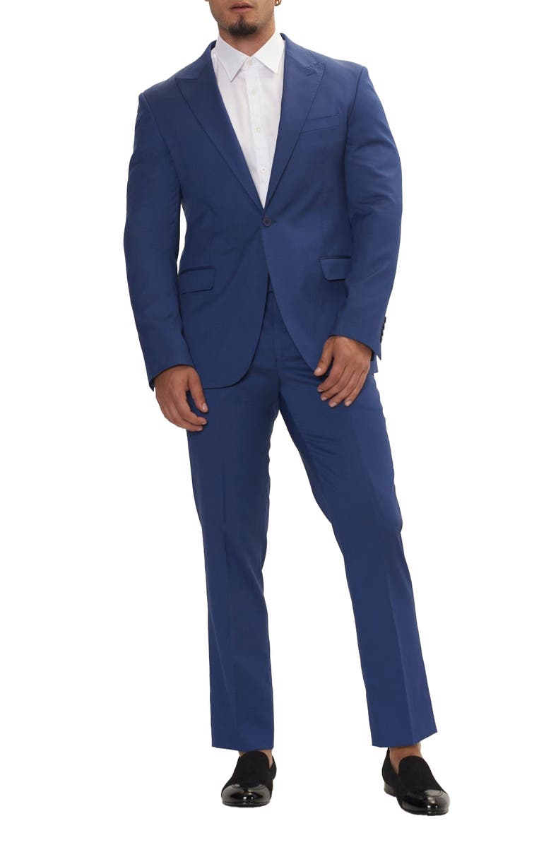 RON TOMSON Trim Fit Solid Peak Lapel Wool Suit, Main, color, Admiral Blue