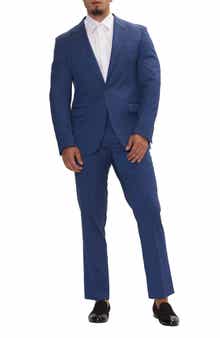 RON TOMSON Trim Fit Solid Peak Lapel Wool Suit