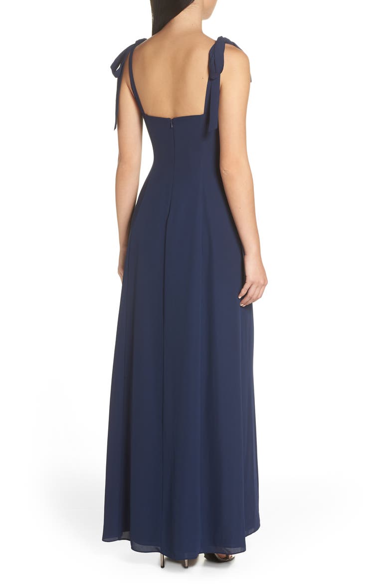 Tie Shoulder A-Line Gown, Alternate, color, NAVY