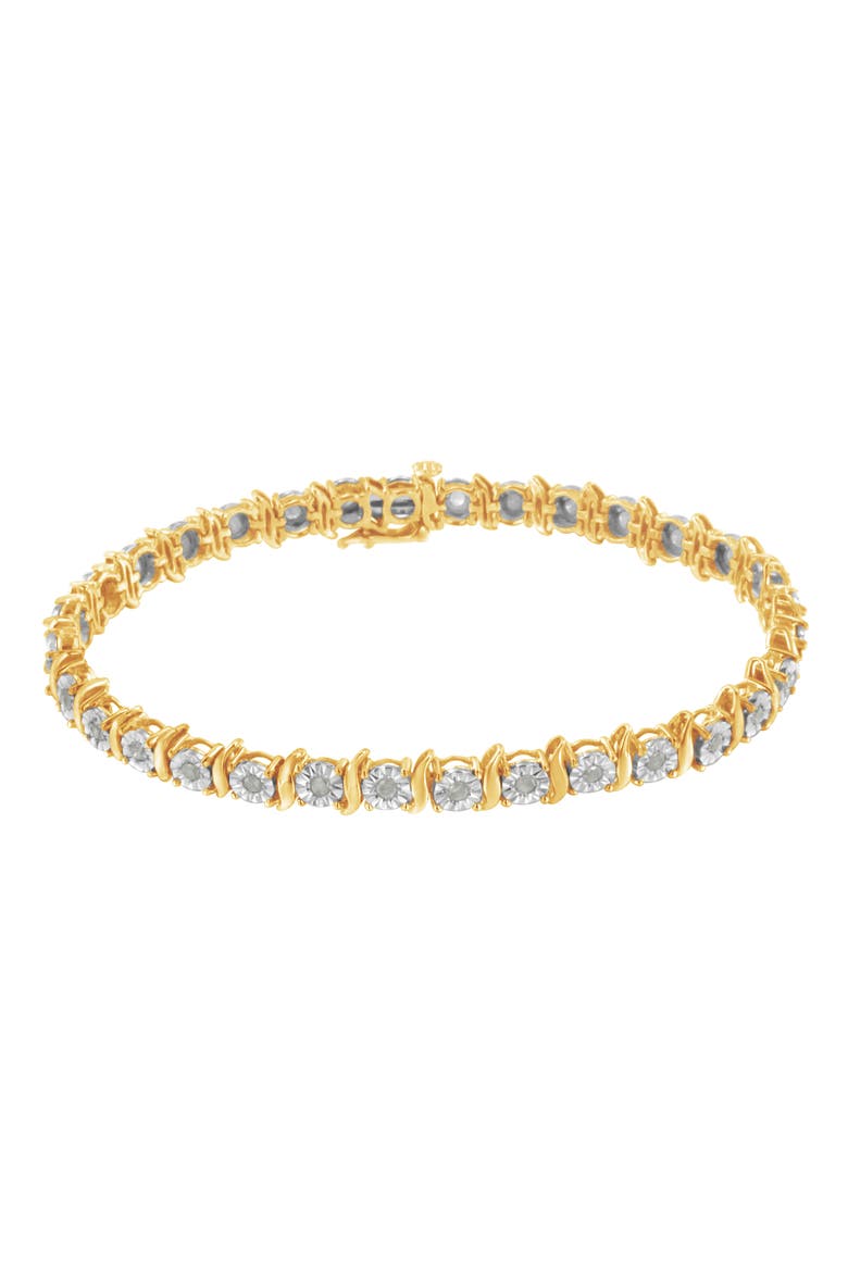 Silver 1.0 Ctw Diamond S-Curve Link Miracle-Set Tennis Bracelet, Alternate, color, Yellow Gold over Silver