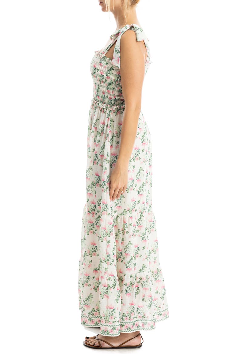 Print Tie Strap Maxi Dress, Alternate, color, ECRU/ PINK MED SUMMER BLOOMS