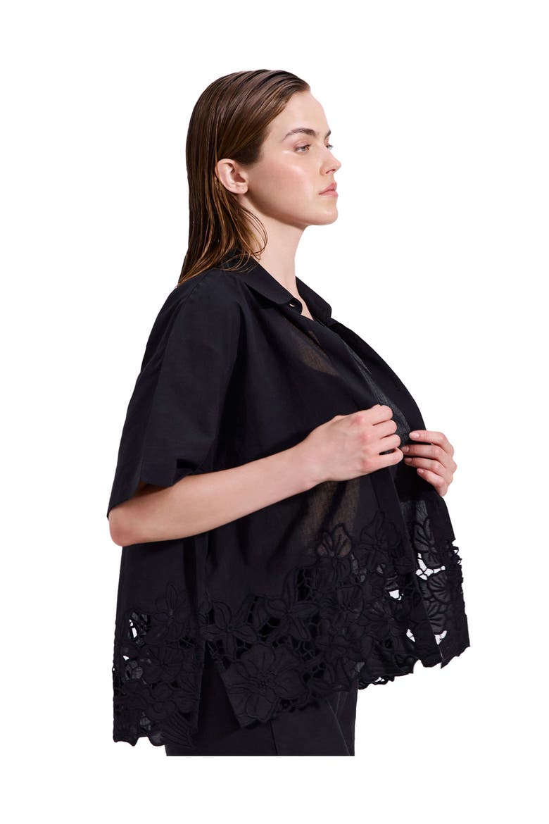 Amalfi Lace Short Sleeve Button Down Shirt Cover-Up, Alternate, color, Black