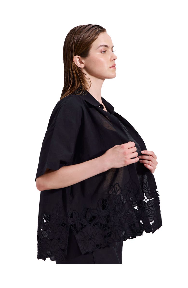 Luma Gottex Amalfi Lace Short Sleeve Button Down Shirt Cover-Up, Alternate, color, Black