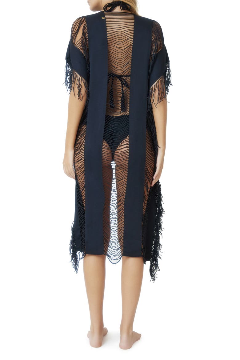 Monique Draped Fringe Cover-Up, Alternate, color, BLACK
