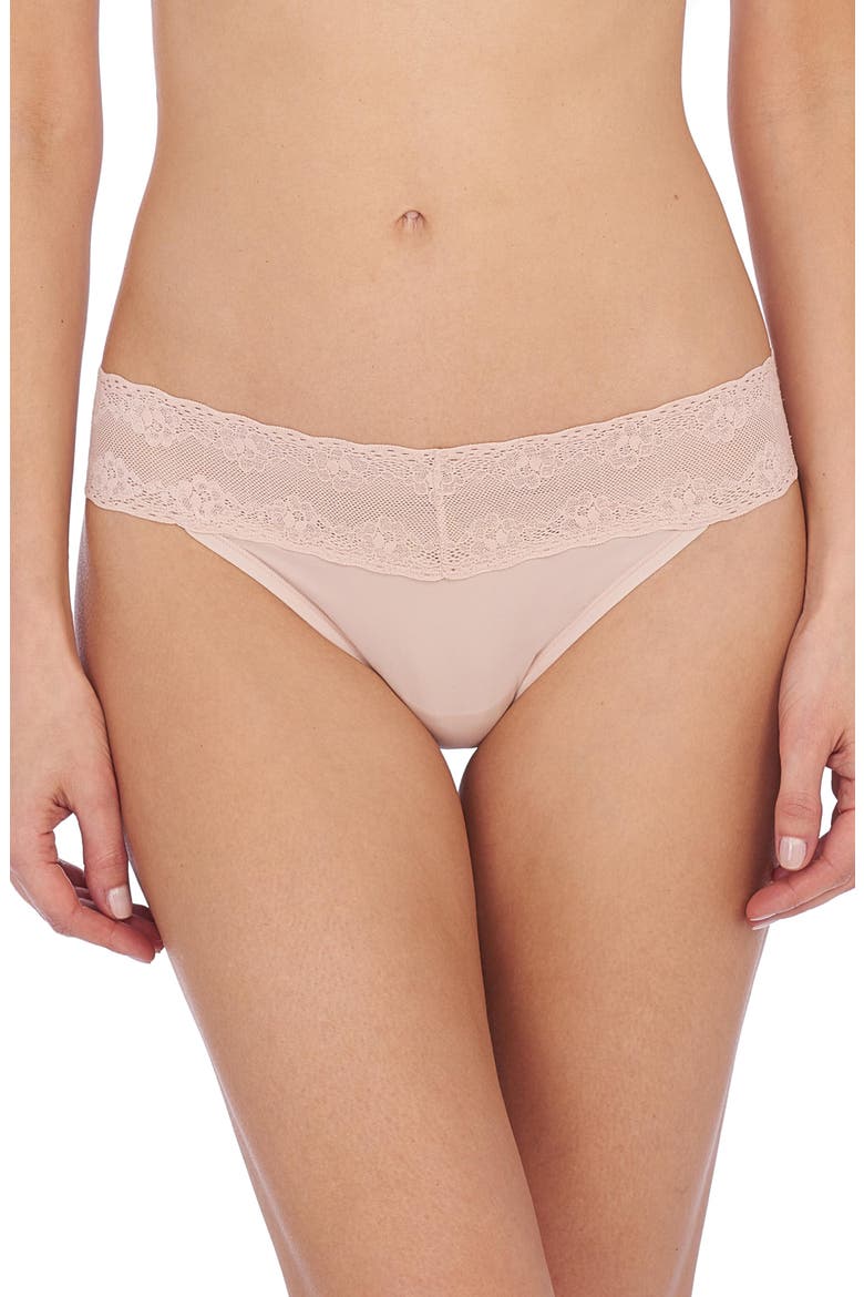 Bliss Perfection Lace Trim One Size Thong 2-Pack, Alternate, color, Cameo Rose/Glaze