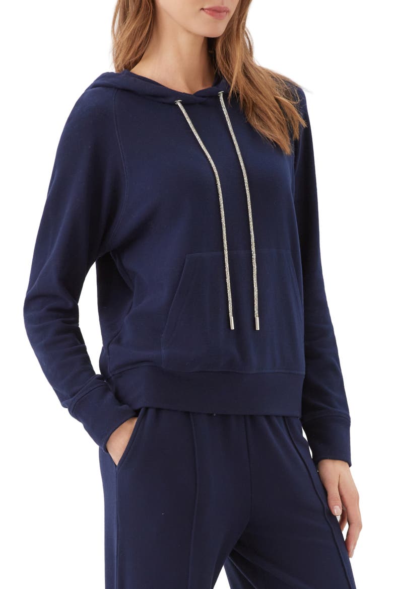 Rhinestone Drawstring Hoodie, Alternate, color, NAVY