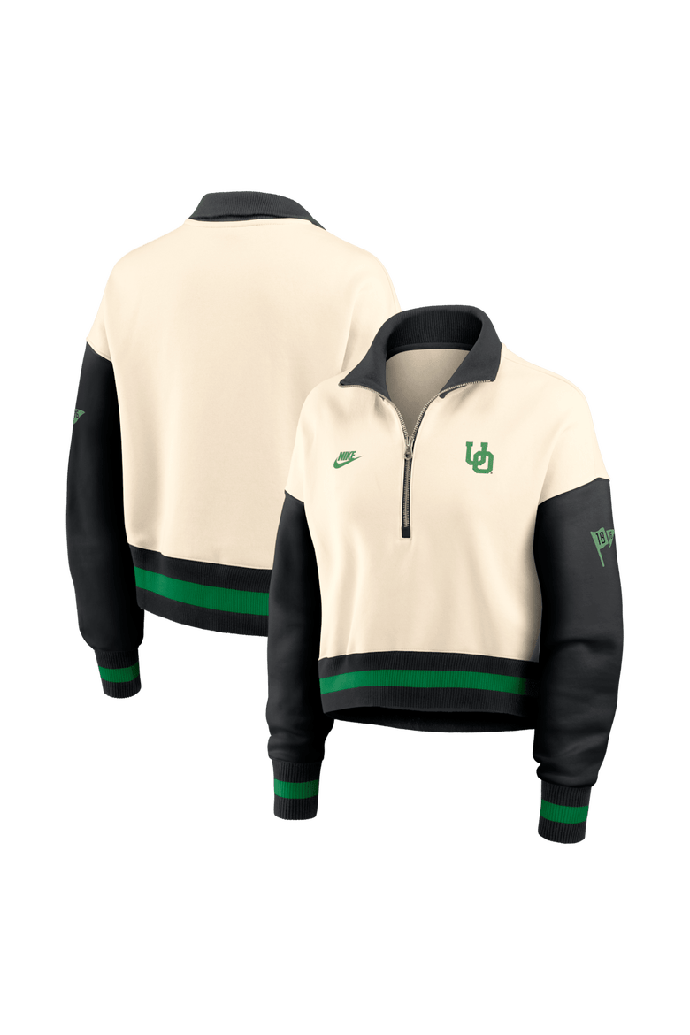 Women's Nike Natural/Black Oregon Ducks Oversized Legacy Color Block Cropped Quarter-Zip Pullover, Alternate, color, Natural