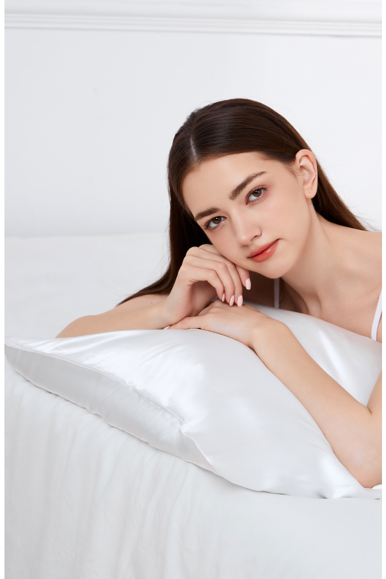 Silky Satin Pillowcases + Hair Towel Wrap, Alternate, color, WHITE