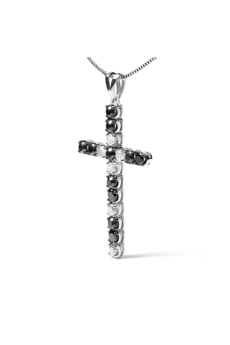 Silver 2.0 Cttw Round Treated Black and White Diamond Cross Pendant Necklace, Alternate, color, White