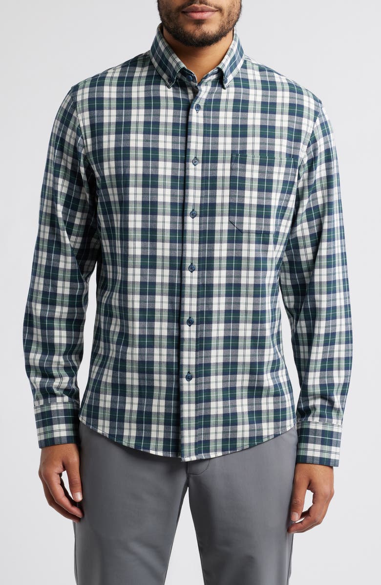 Mizzen+Main City Trim Fit Plaid Stretch Flannel Button-Down Shirt, Main, color, 
