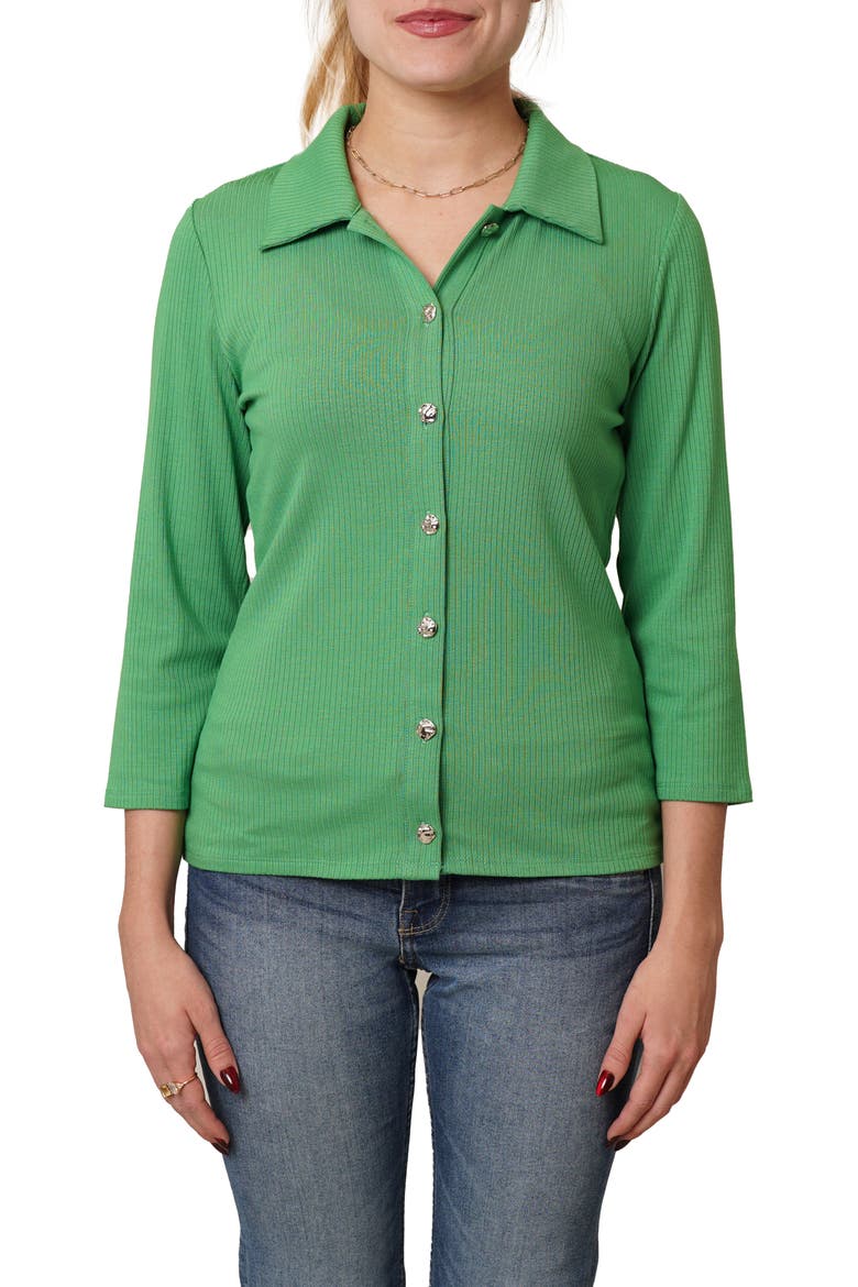 Buttoned Ribbed Knit Top, Main, color, ONLINE LIME