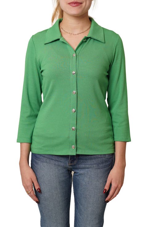 Buttoned Ribbed Knit Top