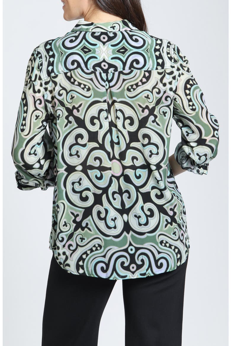Roll Tab Sleeve Button-Up Shirt, Alternate, color, SAGE MULTI