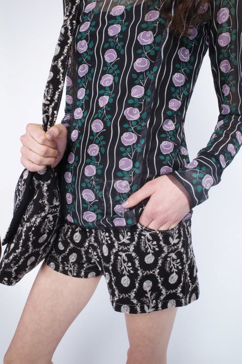 Anna Sui Sleeping Beauty Embroidered Faux Suede Shorts