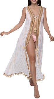RANEES Tassel Trim Sleeveless Cover-Up Duster