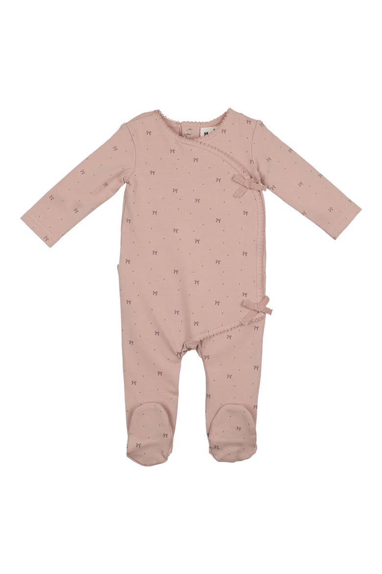 Bow Wrap Cotton Blend Footie, Main, color, DUSTY MAUVE