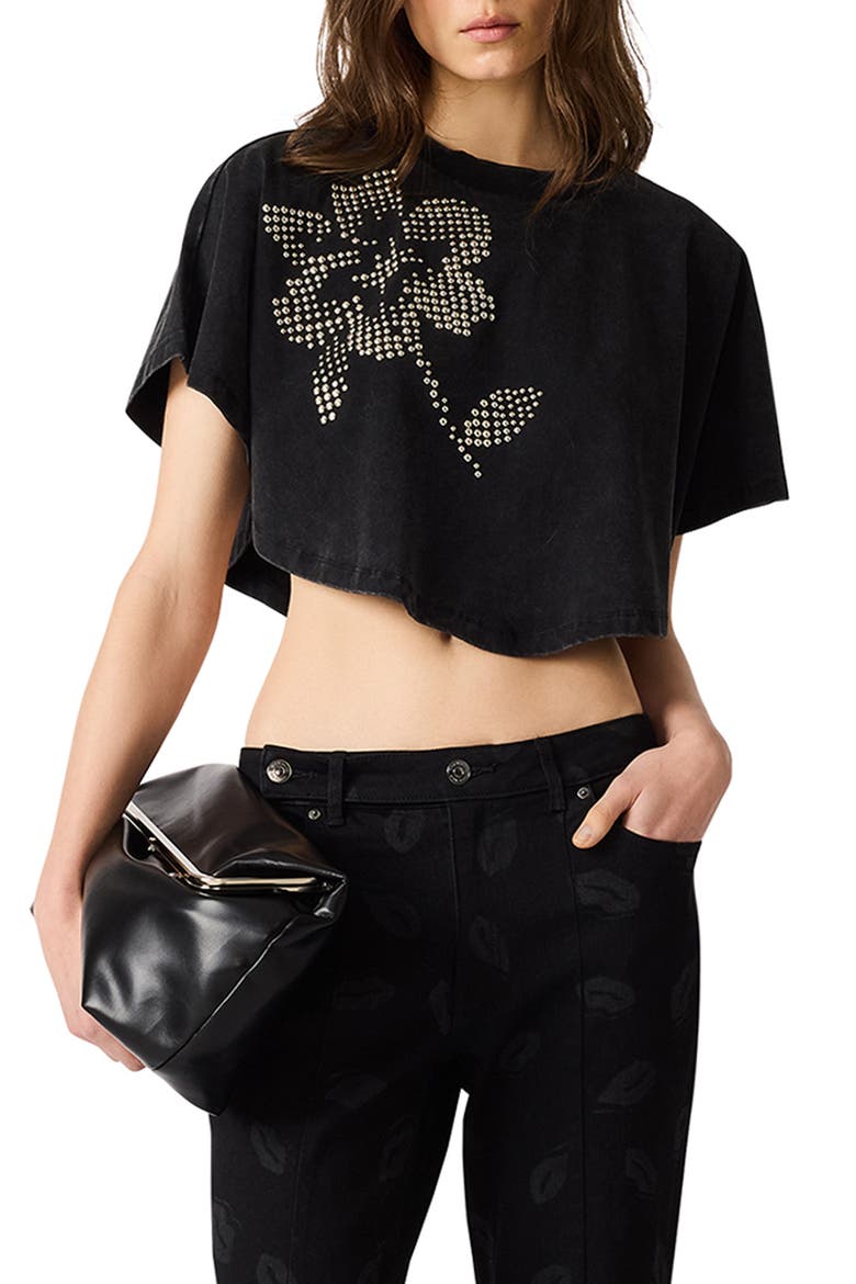 Callum Embellished Floral Graphic Top, Main, color, BLACK