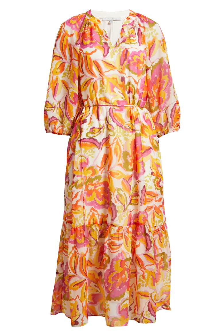 Floral Midi Dress, Alternate, color, ORANGE MULTI
