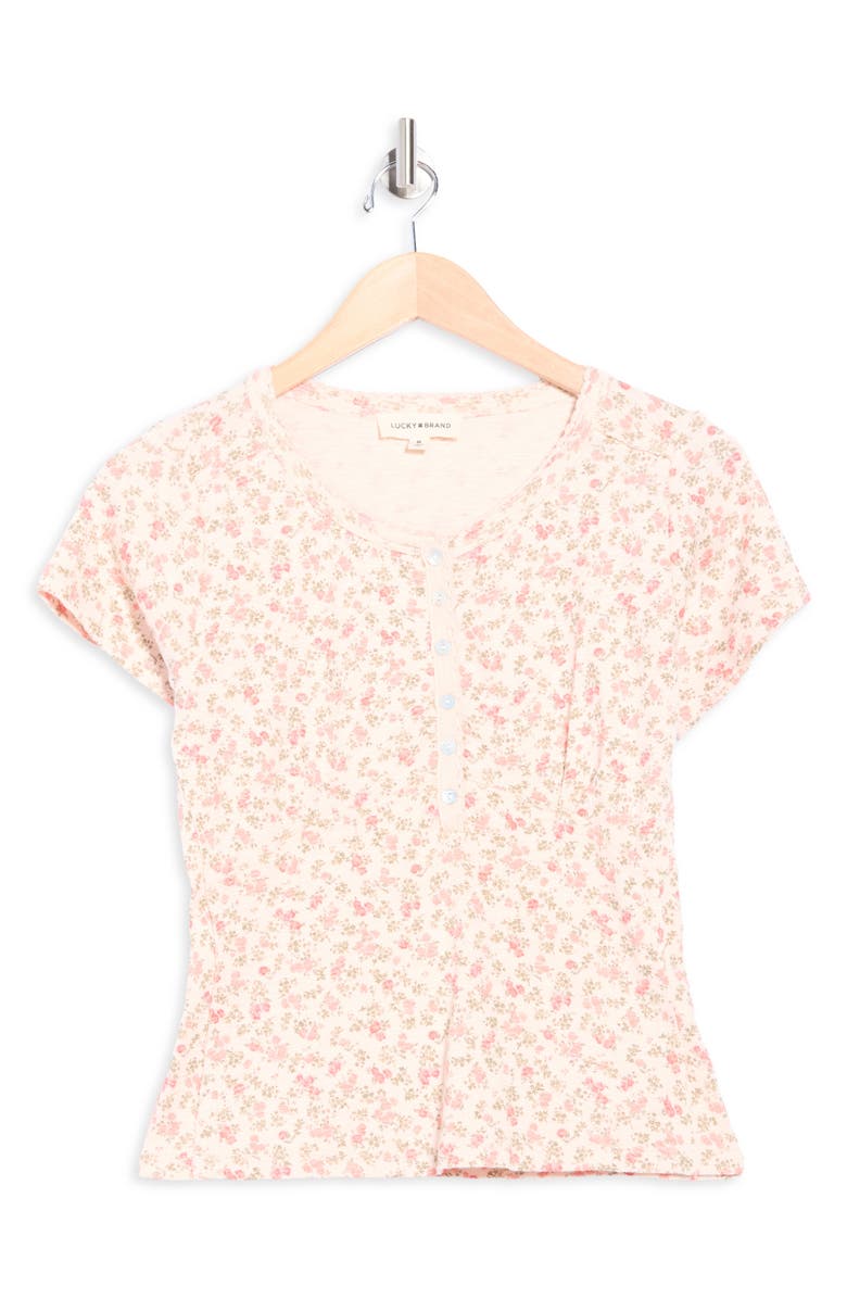 Lucky Brand Short Sleeve Henley Tee, Alternate, color, Peach Multi Floral