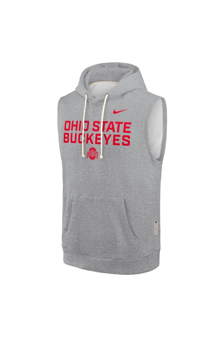 Men's Nike Heather Gray Ohio State Buckeyes 2025 Sideline Performance Sleeveless Pullover Hoodie, Alternate, color, Heather Gray