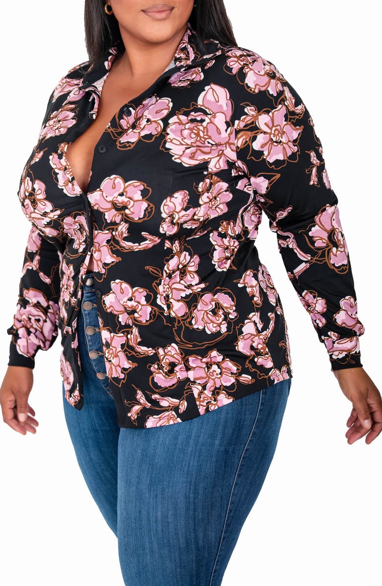 KIN by Kristine Floral Stretch Button-Up Blouse, Alternate, color, 