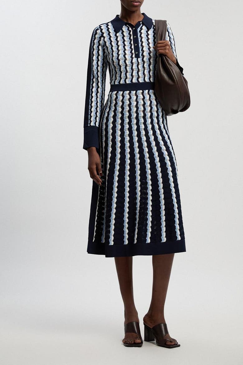 Pointelle Collared Midi Dress, Alternate, color, Blue