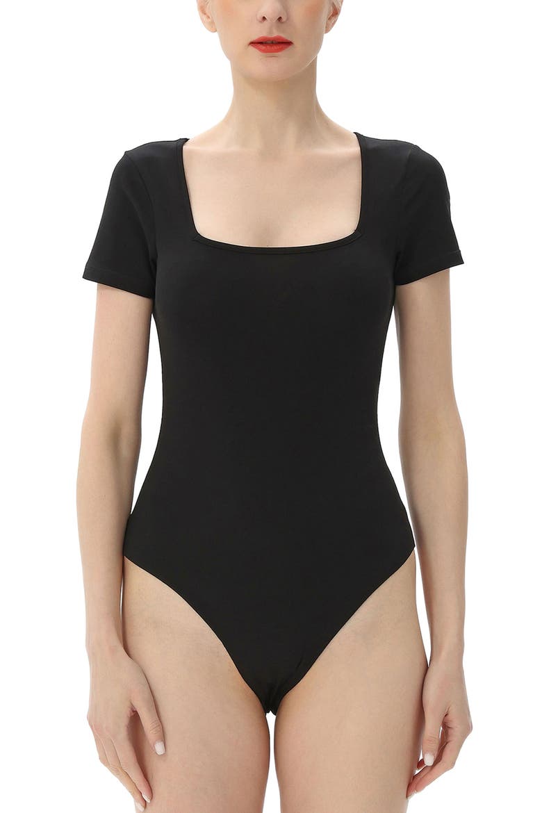 Women's Square Neck Basic Bodysuit, Main, color, Black