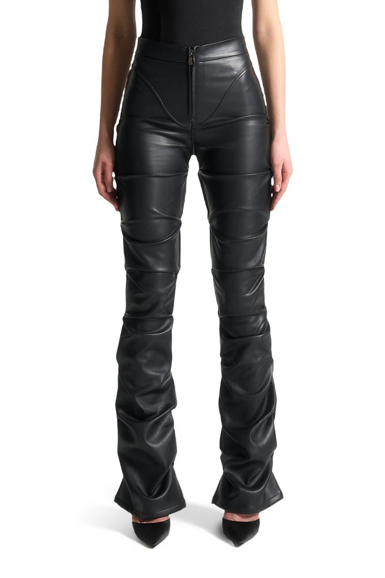 Caroline Tacked Leather Flared Trousers, Main, color, Black