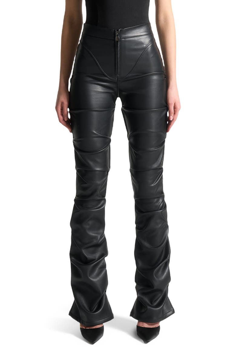 Manière De Voir Caroline Tacked Leather Flared Trousers, Alternate, color, Black