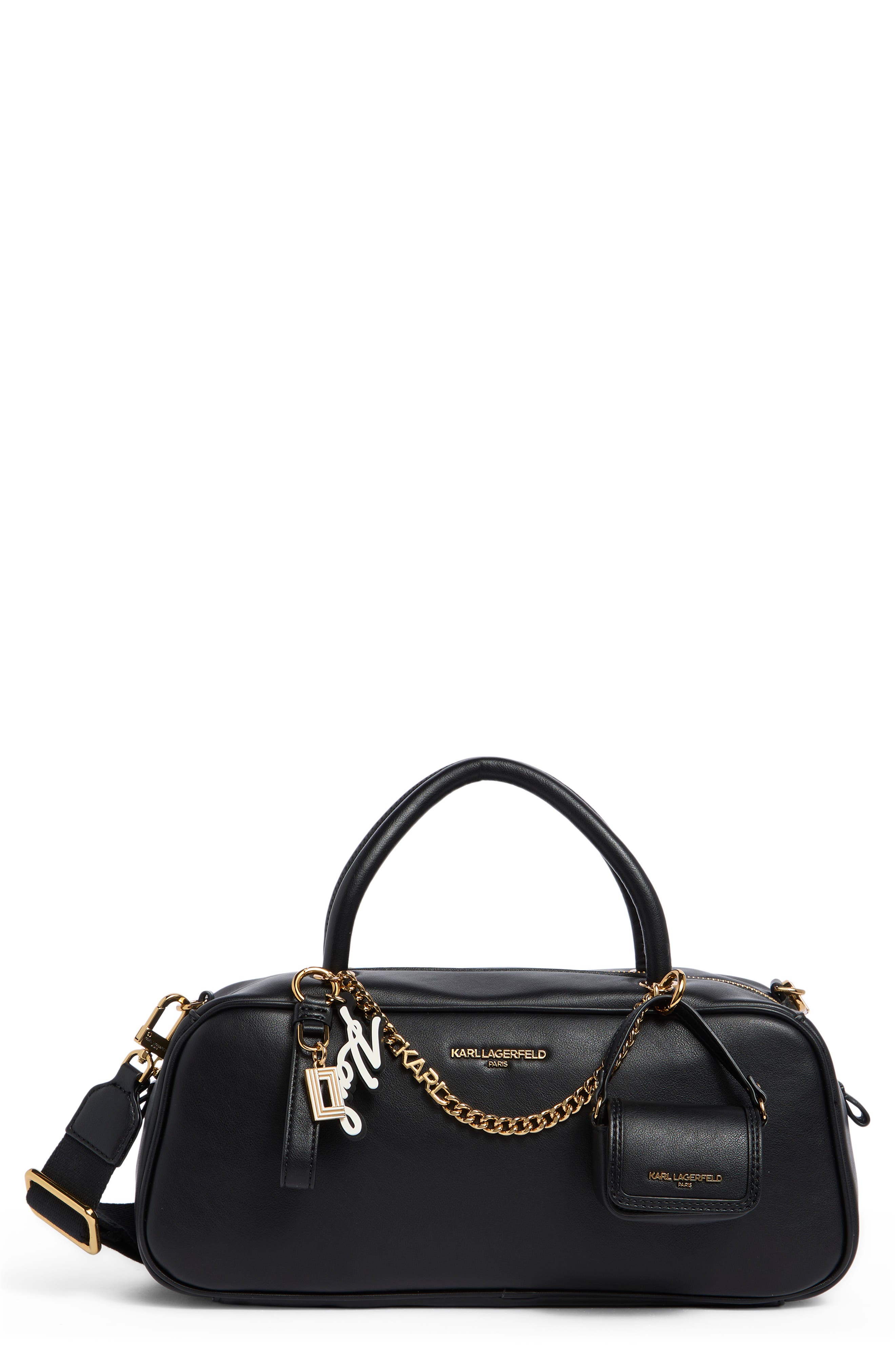 KARL LAGERFELD PARIS Zaylia Satchel Bag, Main, color, Black/ Gold