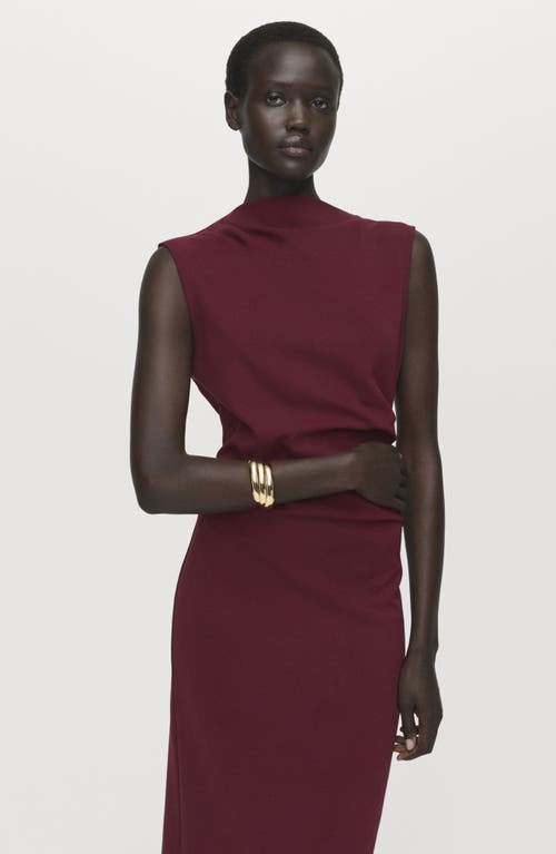 Mango Ruched Sleeveless Midi Dress In Brown