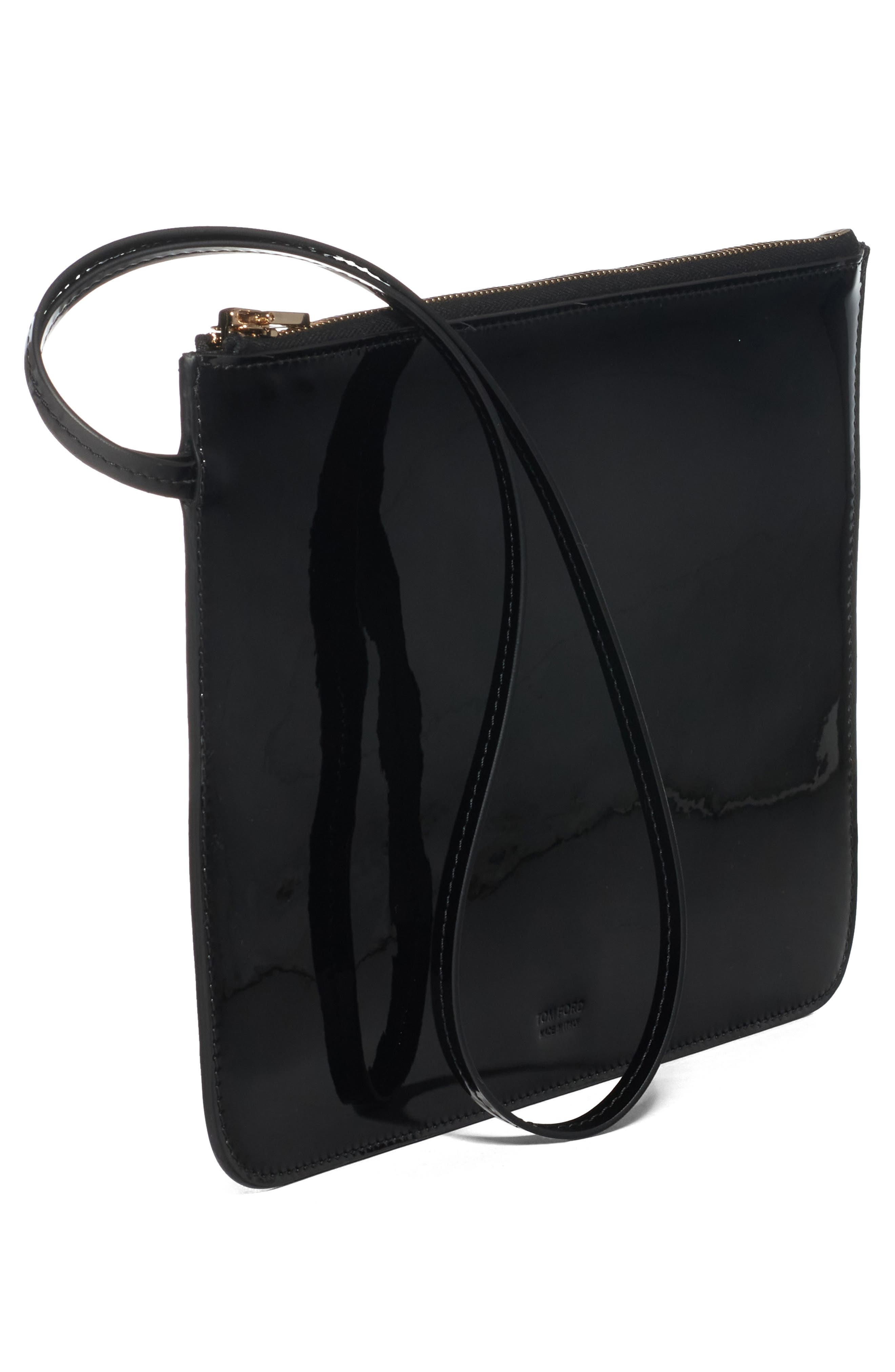 TOM FORD Zip Top Patent Leather Wristlet, Alternate, color, Black