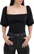 Marcella Alana Mixed Media Puff Sleeve Top