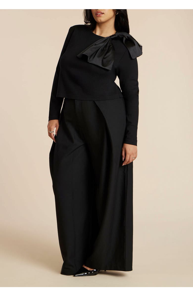 ELOQUII Strong Shoulder Top With Bow, Alternate, color, Black Onyx