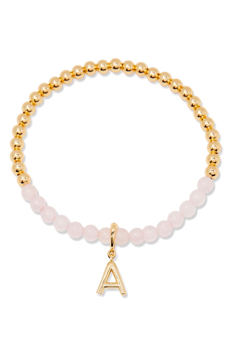 Brook and York Bennett Initial Rose Quartz Beaded Bracelet, Main, color, 