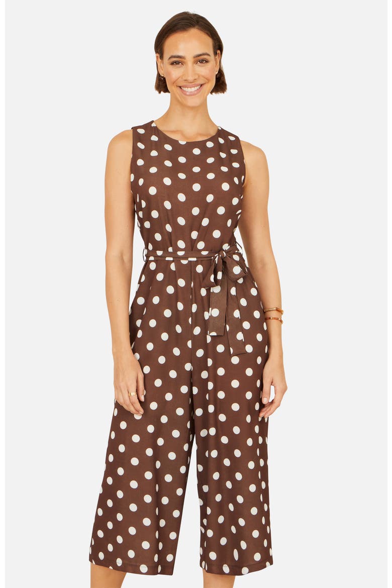 Polka Dot Culotte Jumpsuit, Main, color, Brown