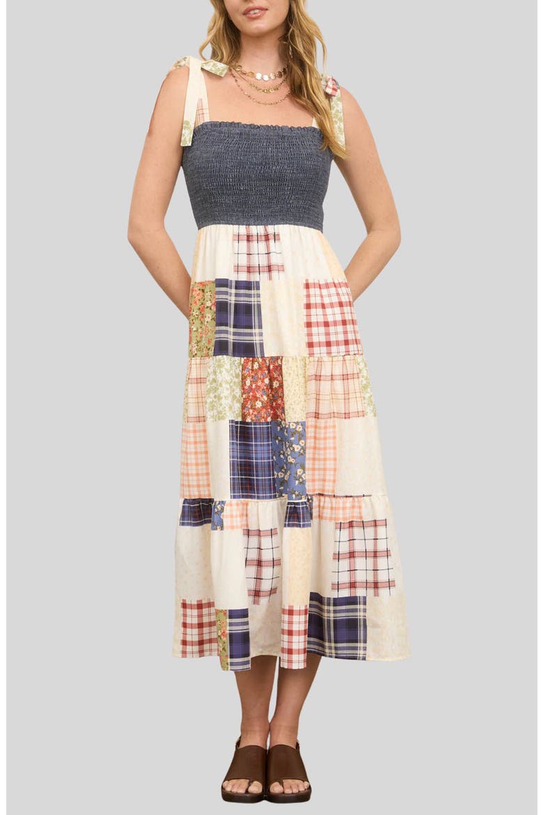 Denim Bodice Patchwork Skirt Sundress, Main, color, DENIM MULTI
