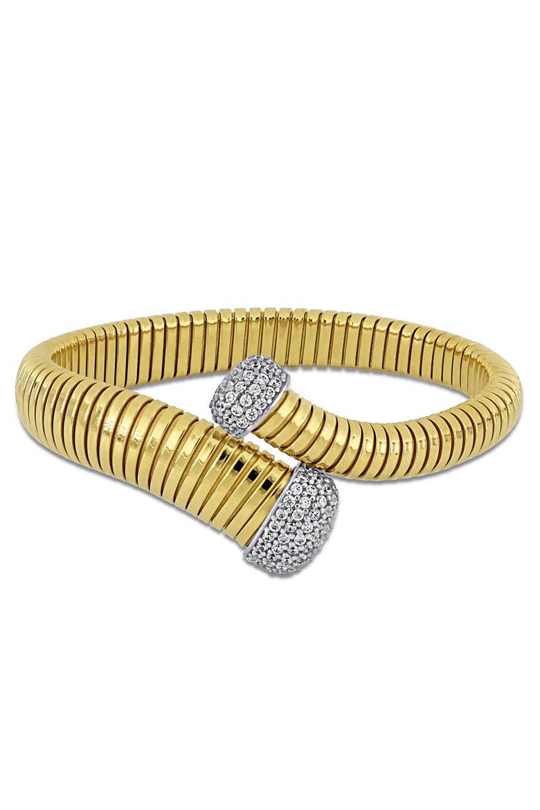 Cubic Zirconia Bypass Wrap Bangle Bracelet, Main, color, Yellow-Plated