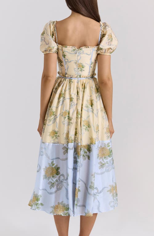 House Of Cb Penelope Floral Puff Sleeve Corset Chiffon Midi Dress