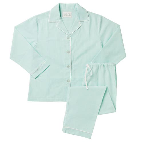 The Cat's Pajamas Cotton Seersucker Pajama Set In Blue