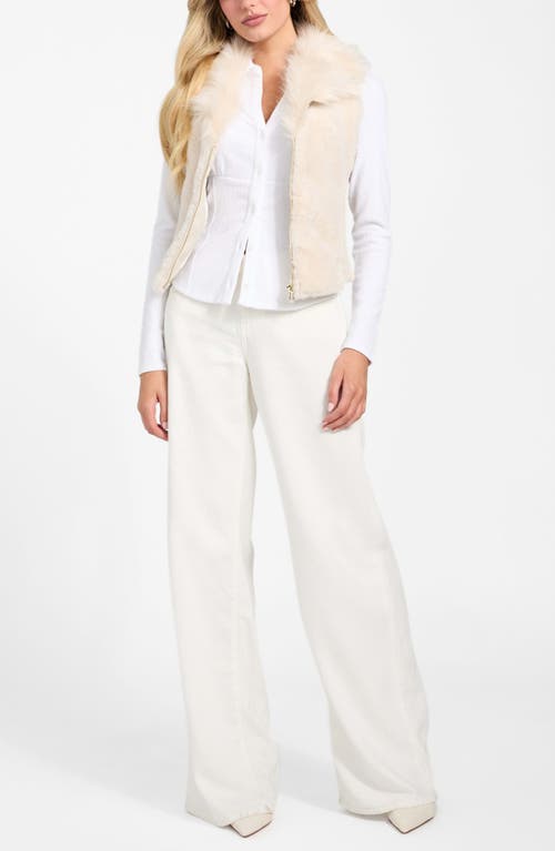 Guess Amari Mixed Media Faux Fur Vest In White