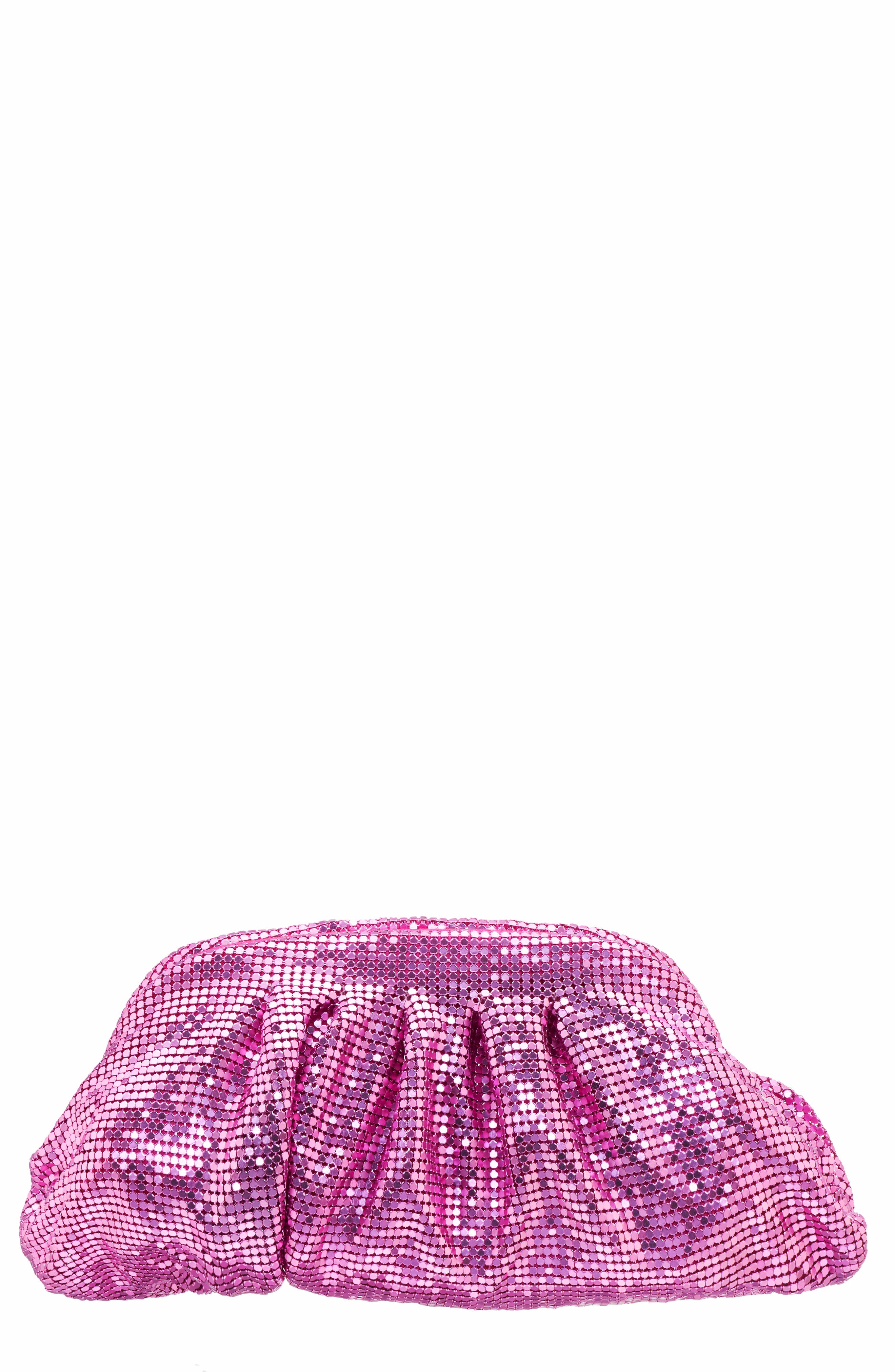 Nina Alexia Rhinestone Mesh Clutch in Ultra Pink 