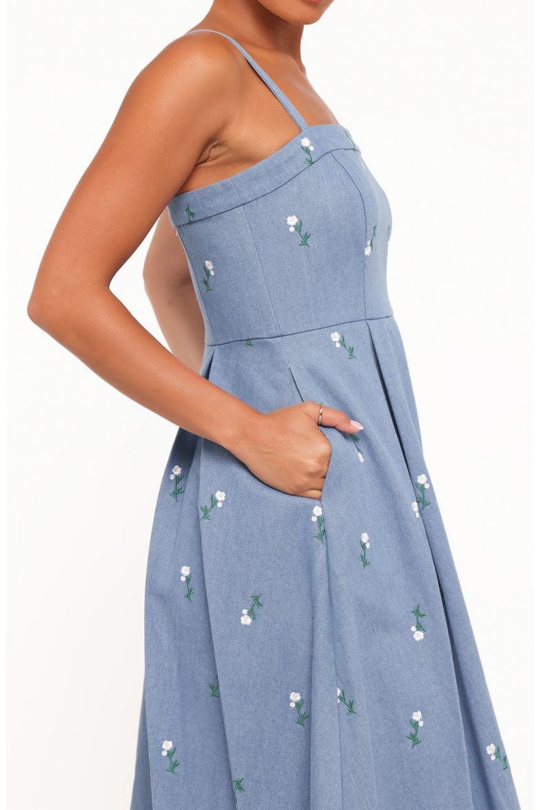 Chelsea Embroidered Midi Dress, Alternate, color, MED DENIM